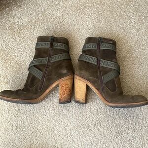 Fendi Women’s Suede Military Green Tronchetto Chunky Heel Boots, Size 8 (38 EU)